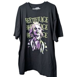 Beetlejuice Black Graphic Men's Short Sleeve T-Shirt Purple Green White EUC